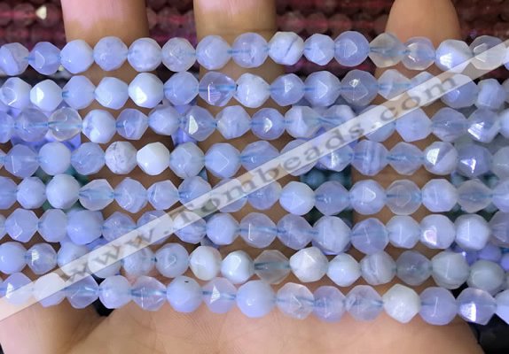 CNG8705 15.5 inches 6mm faceted nuggets blue chalcedony beads