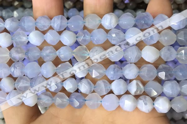 CNG8706 15.5 inches 8mm faceted nuggets blue chalcedony beads