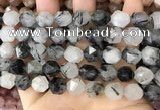 CNG8735 15.5 inches 12mm faceted nuggets black rutilated quartz beads