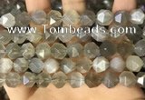 CNG8749 15.5 inches 12mm faceted nuggets grey moonstone beads