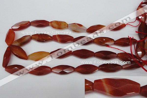 CNG880 15.5 inches 14*30mm faceted rice red agate nugget beads