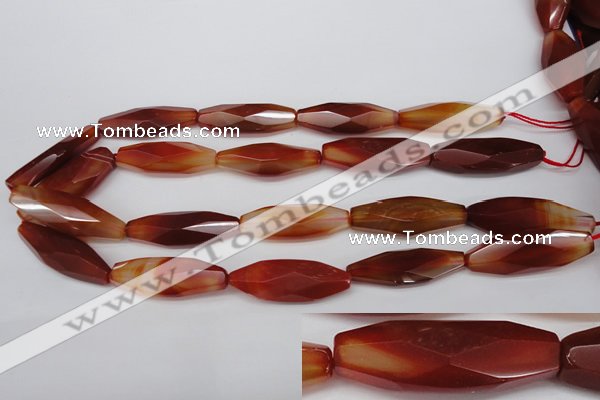 CNG881 15.5 inches 15*40mm faceted rice red agate nugget beads