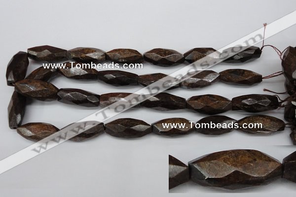 CNG882 15.5 inches 14*32mm faceted rice bronzite nugget beads