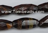 CNG883 15.5 inches 13*28mm faceted rice tiger iron nugget beads