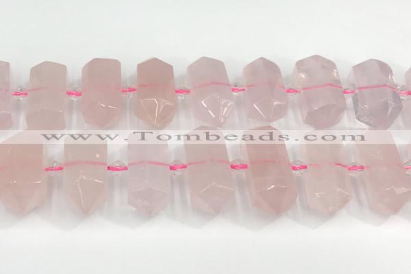 CNG8910 10*25mm - 15*30mm faceted nuggets rose quartz beads