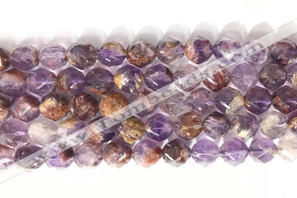 CNG9063 15.5 inches 10mm faceted nuggets purple phantom quartz beads