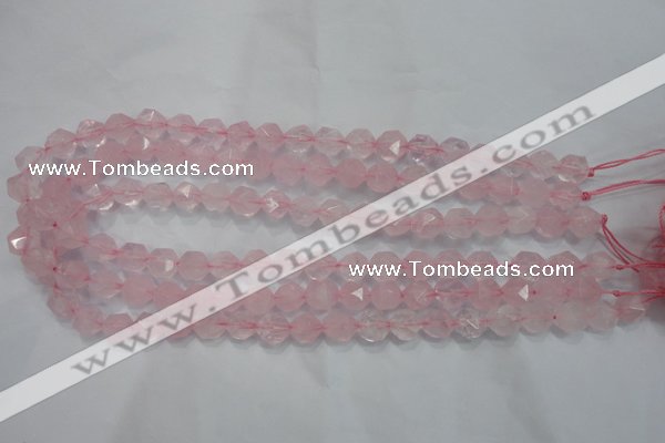 CNG920 15 inches 10mm faceted nuggets rose quartz beads