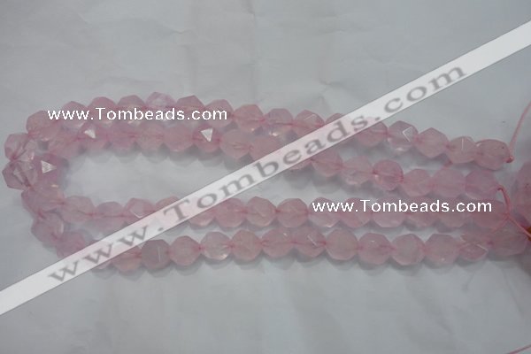 CNG921 15 inches 12mm faceted nuggets rose quartz beads