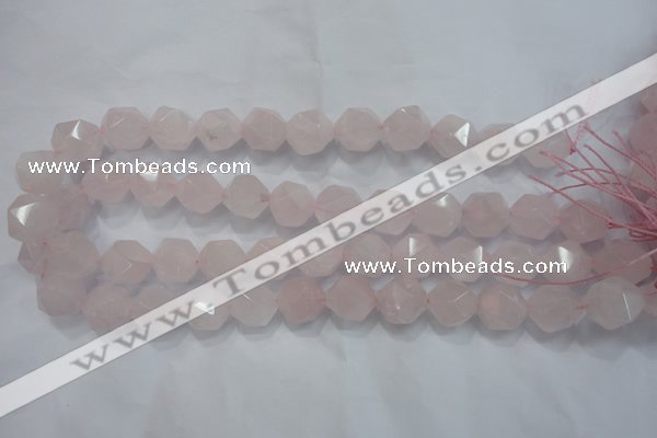 CNG922 15 inches 14mm faceted nuggets rose quartz beads