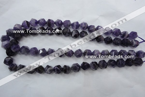 CNG930 15 inches 12mm faceted nuggets amethyst gemstone beads