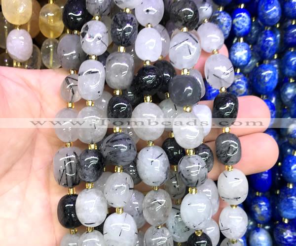 CNG9311 15 inches 10*14mm - 13*18mm nuggets black rutilated quartz beads
