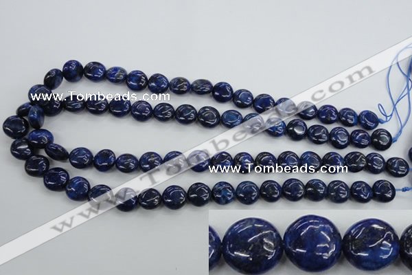 CNL924 15.5 inches 12mm flat round natural lapis lazuli gemstone beads