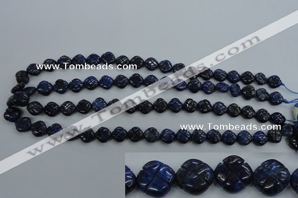 CNL991 15.5 inches 10mm carved flower natural lapis lazuli gemstone beads