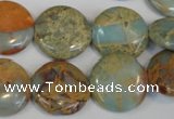 CNS190 15.5 inches 18mm flat round natural serpentine jasper beads