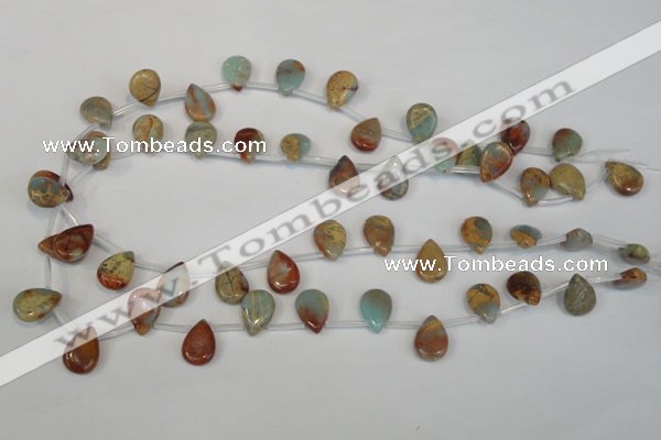 CNS199 Top-drilled 10*14mm flat teardrop natural serpentine jasper beads