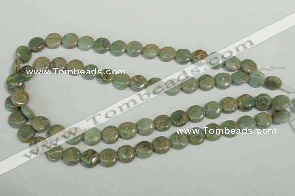 CNS230 15.5 inches 12mm flat round natural serpentine jasper beads