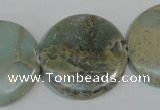 CNS235 15.5 inches 30mm flat round natural serpentine jasper beads