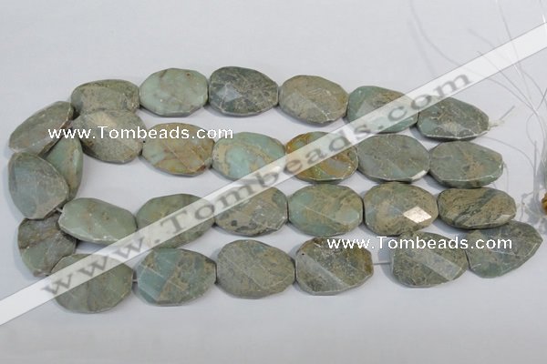 CNS262 20*30mm twisted & faceted rectangle natural serpentine jasper beads