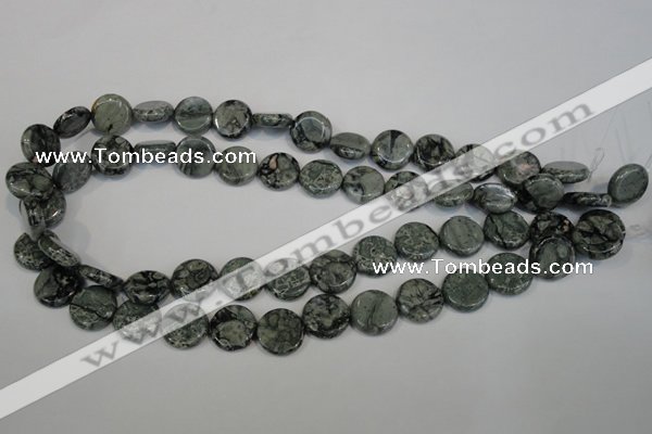 CNS420 15.5 inches 14mm flat round natural serpentine jasper beads