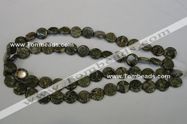 CNS520 15.5 inches 14mm flat round natural serpentine jasper beads