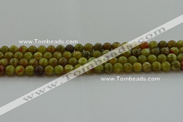 CNS602 15.5 inches 8mm round green dragon serpentine jasper beads