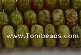 CNS614 15.5 inches 8*14mm rondelle green dragon serpentine jasper beads