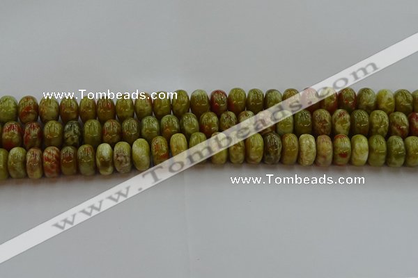 CNS614 15.5 inches 8*14mm rondelle green dragon serpentine jasper beads