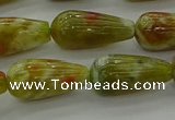 CNS618 15.5 inches 8*16mm teardrop green dragon serpentine jasper beads