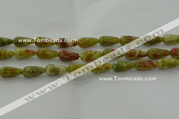 CNS618 15.5 inches 8*16mm teardrop green dragon serpentine jasper beads