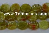 CNS619 15.5 inches 8mm flat round green dragon serpentine jasper beads