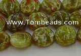 CNS622 15.5 inches 10mm flat round green dragon serpentine jasper beads