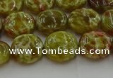 CNS623 15.5 inches 12mm flat round green dragon serpentine jasper beads