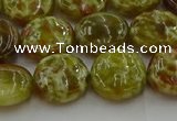 CNS624 15.5 inches 15mm flat round green dragon serpentine jasper beads