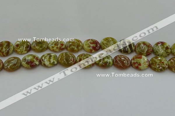 CNS625 15.5 inches 18mm flat round green dragon serpentine jasper beads