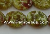 CNS626 15.5 inches 20mm flat round green dragon serpentine jasper beads