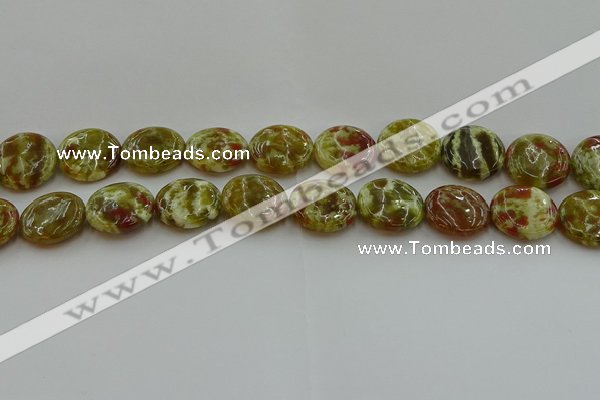 CNS626 15.5 inches 20mm flat round green dragon serpentine jasper beads