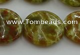 CNS627 15.5 inches 25mm flat round green dragon serpentine jasper beads