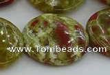 CNS629 15.5 inches 35mm flat round green dragon serpentine jasper beads