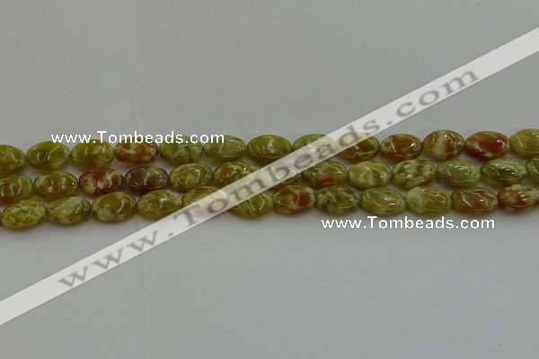 CNS631 15.5 inches 10*14mm oval green dragon serpentine jasper beads