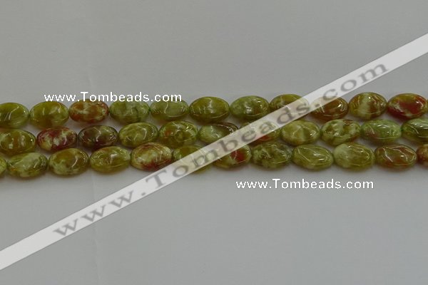 CNS632 15.5 inches 12*16mm oval green dragon serpentine jasper beads