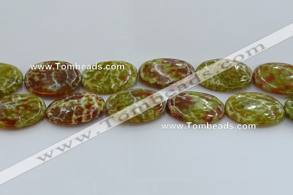 CNS638 15.5 inches 30*40mm oval green dragon serpentine jasper beads