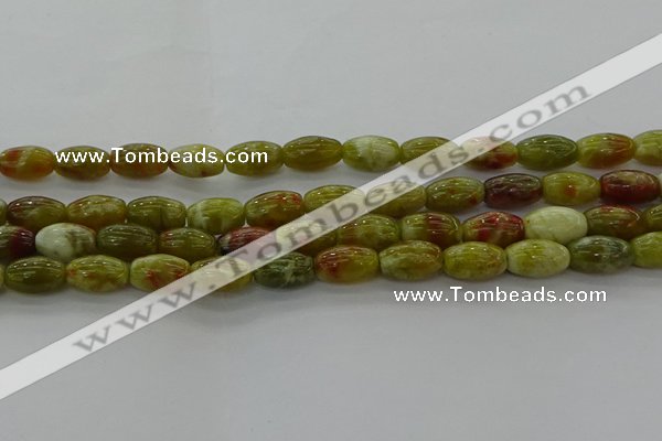 CNS641 15.5 inches 7*12mm rice green dragon serpentine jasper beads