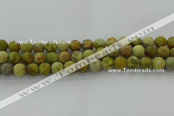 CNS653 15.5 inches 12mm round matte green dragon serpentine jasper beads