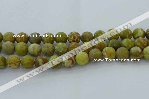 CNS655 15.5 inches 16mm round matte green dragon serpentine jasper beads