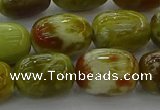 CNS662 15.5 inches 10*14mm drum green dragon serpentine jasper beads