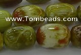 CNS663 15.5 inches 12*16mm drum green dragon serpentine jasper beads