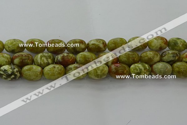 CNS664 15.5 inches 13*18mm drum green dragon serpentine jasper beads