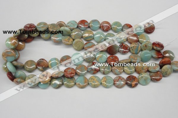 CNS80 15.5 inches 14mm flat round natural serpentine jasper beads