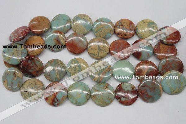 CNS84 15.5 inches 25mm flat round natural serpentine jasper beads