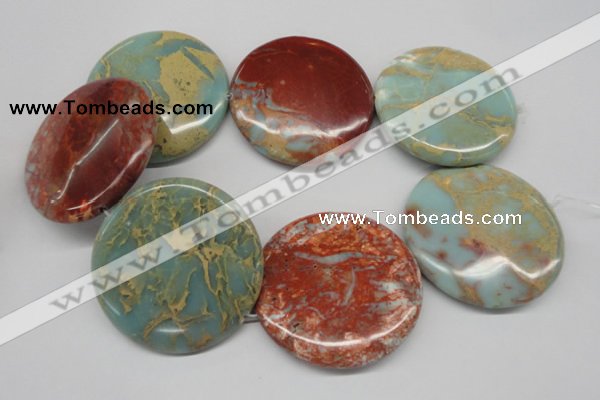 CNS88 15.5 inches 55mm flat round natural serpentine jasper beads